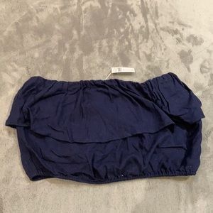Aerie Navy Ruffle Cropped Tube Top